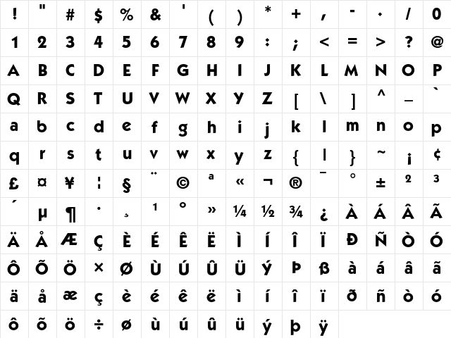 ITCKabel Regular  glyph index