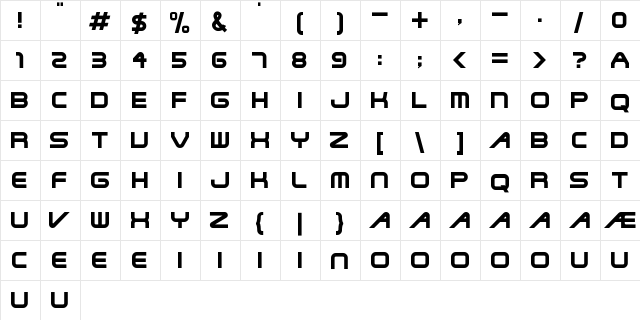 Terminator Two Regular  glyph index