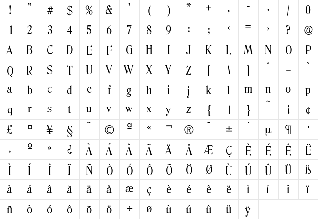 Denver-Regular Regular  glyph index