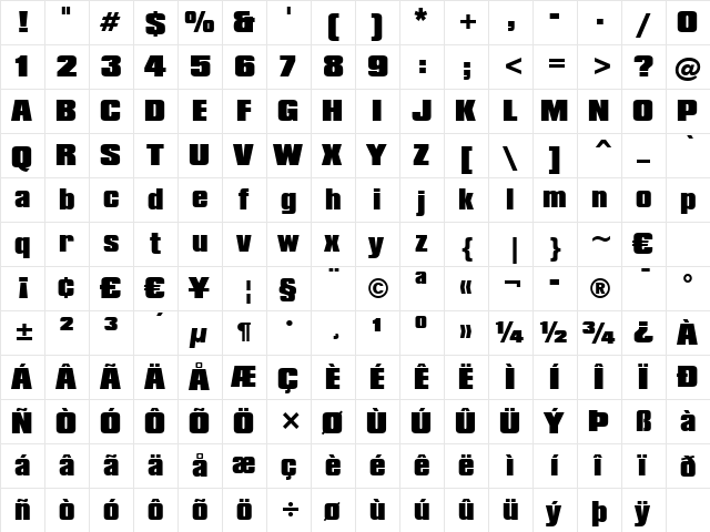 font102 Regular  glyph index