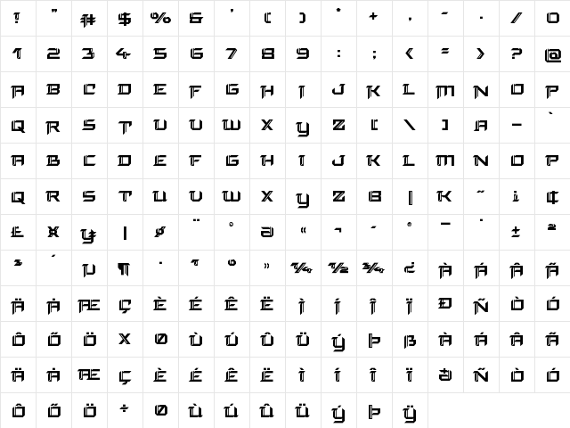 Final Front Bold Bold  glyph index