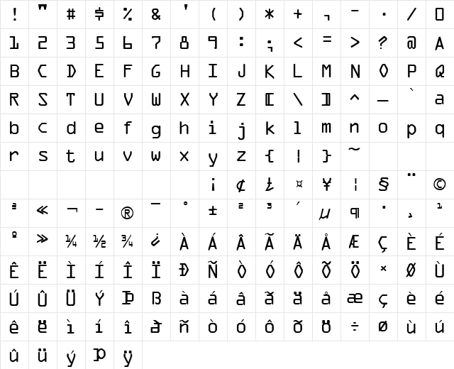 Optical C Normal  glyph index