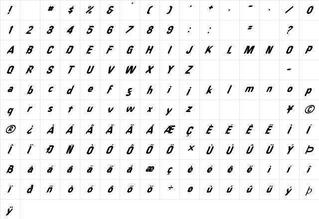 FZ HAND 15 ITALIC Normal  glyph index