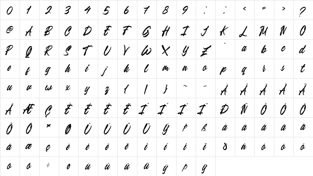 Breavenheart Regular  glyph index