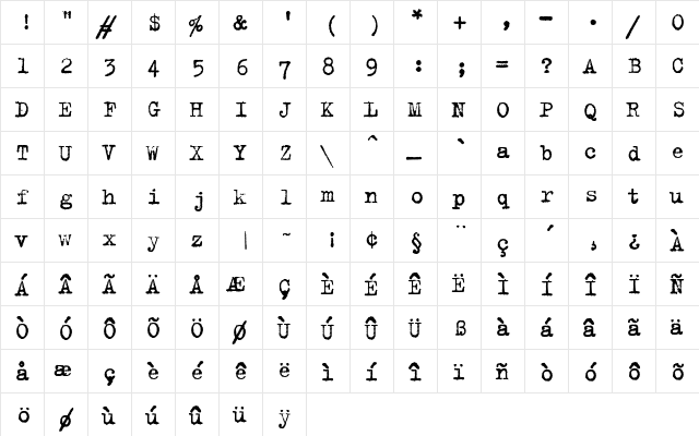 Lust For Life Regular  glyph index