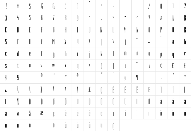 Slim Kim Light Regular  glyph index