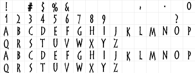 Native American Regular  glyph index