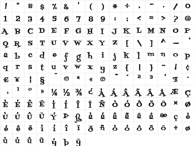 Fontdinerdotcom Jazz Dark Regular  glyph index