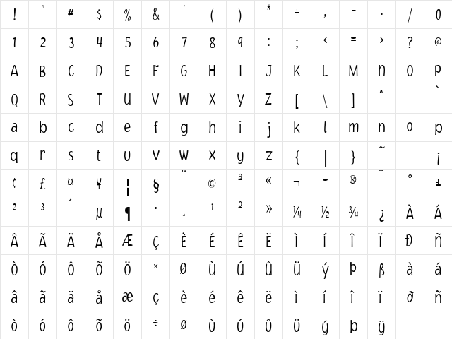 Jacoby Cond ICG XLight Regular  glyph index