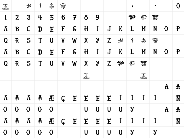 Sailor Gonzalez Regular  glyph index