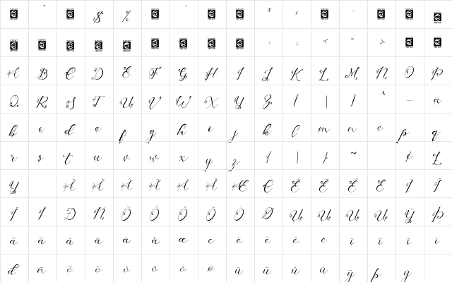 Grimscy Regular  glyph index