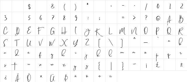 Estrela Regular  glyph index