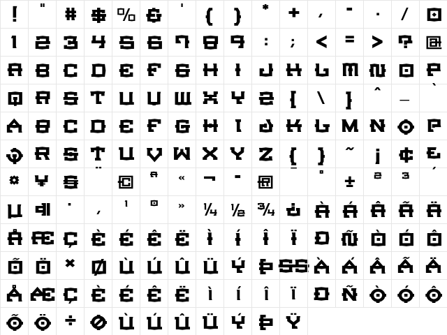 CrucibleUltra Bold  glyph index