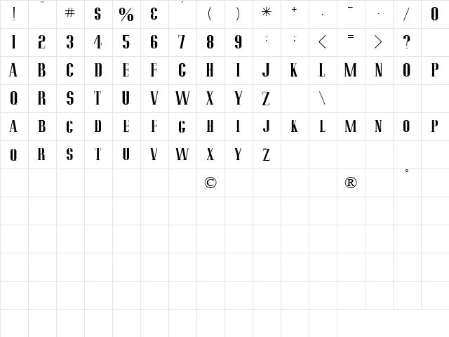 Pottery Barn Regular  glyph index