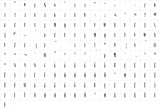 Becker Compress Regular  glyph index
