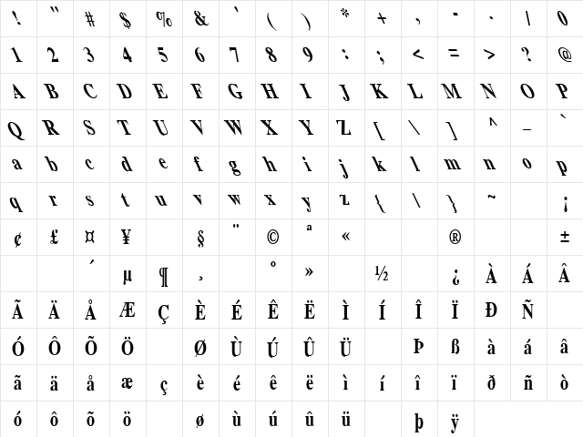 Kings And Queens 1 Regular  glyph index
