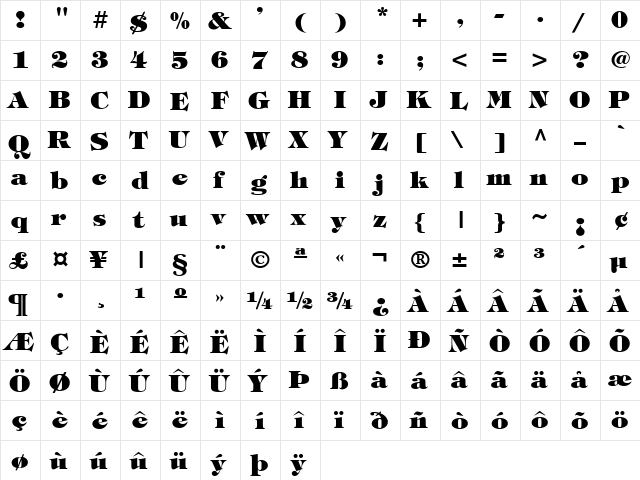 TimpaniHeavy Regular  glyph index