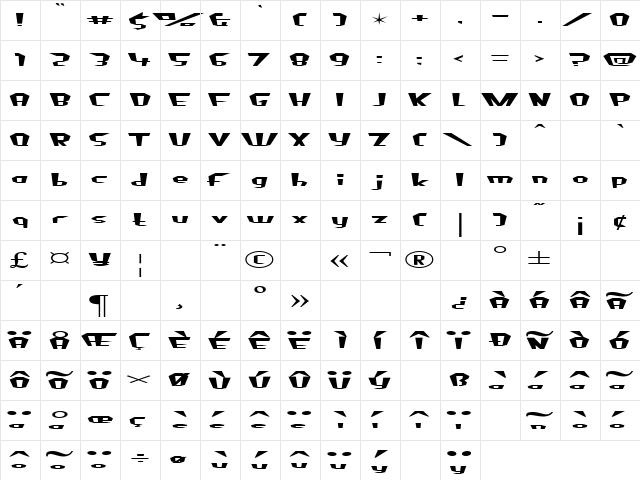 Fluoride Beings Regular  glyph index