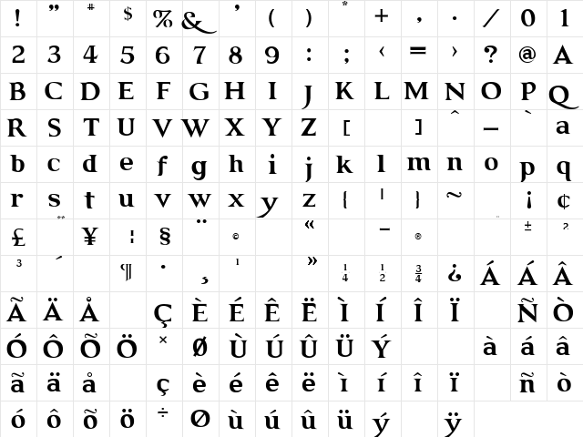 GRENDEL BOLD  glyph index