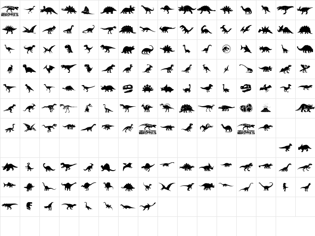 Dinosaur Icons Regular  glyph index