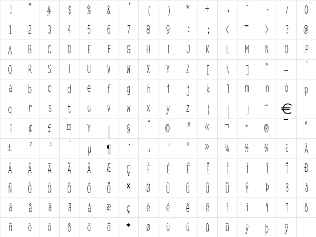 LechterThin Normal  glyph index