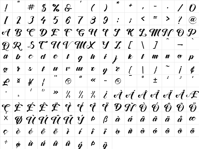 Stiffeny Maritta Regular  glyph index