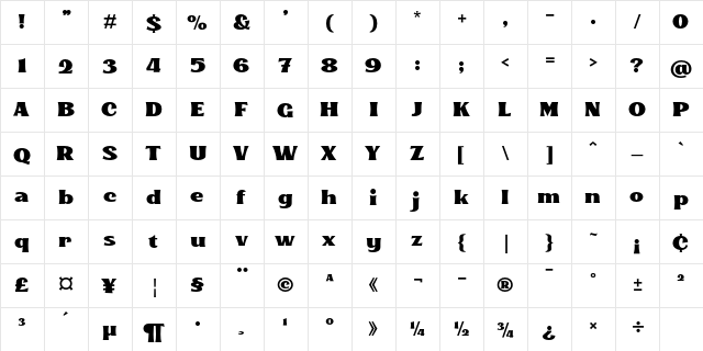 Kinsale Display Regular  glyph index