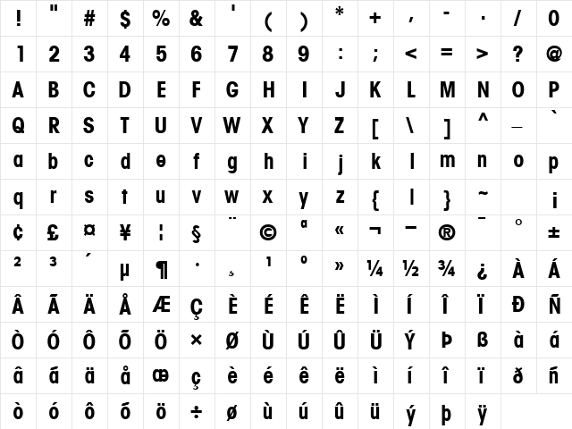 TrendexCondSSK Bold  glyph index