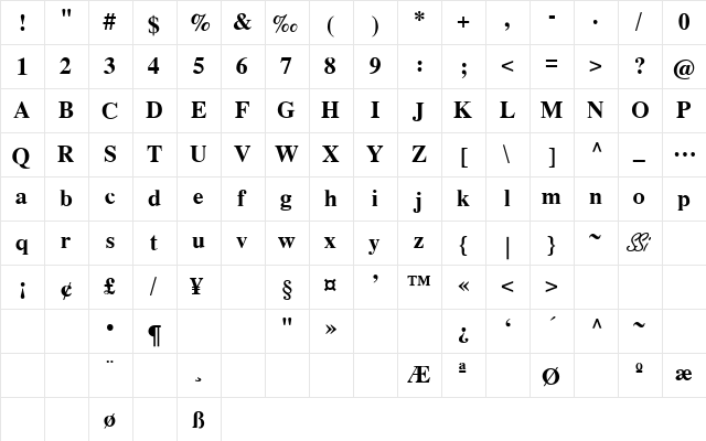 Greco Demi SSi Demi Bold  glyph index