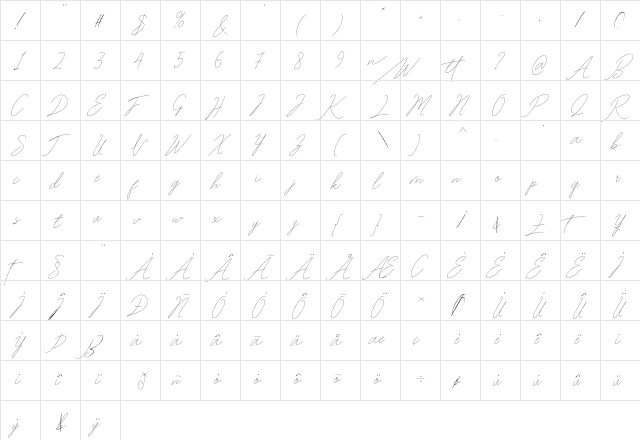 Washington free Regular  glyph index