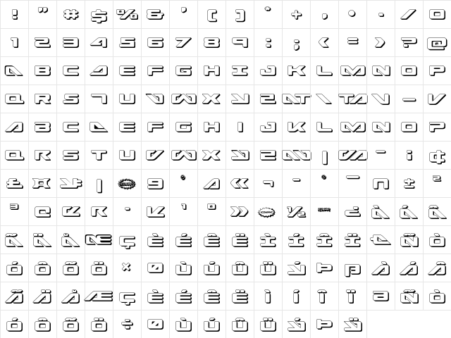 Sea-Dog 3D Regular  glyph index