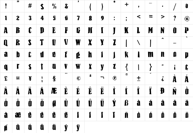 Paradiso Bold  glyph index