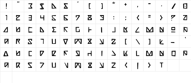 Nick Turbo Rough Rough  glyph index