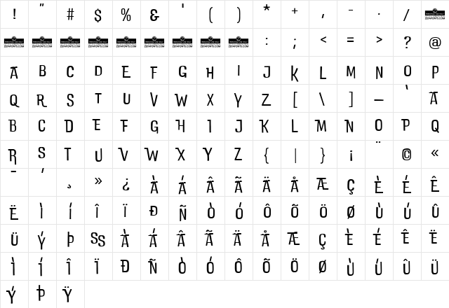 DoubleBass Light Regular  glyph index