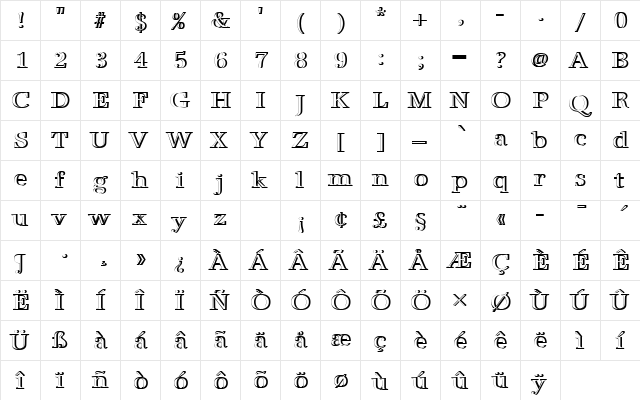 URWAntiquaTRegRe1 Regular  glyph index