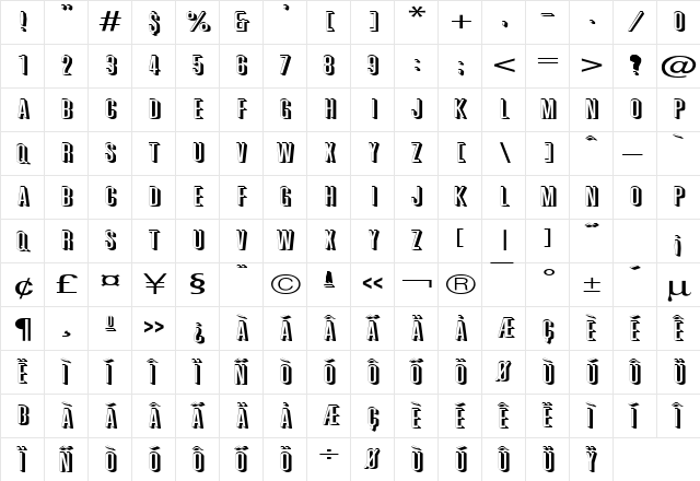 Phoenix Extended Normal  glyph index