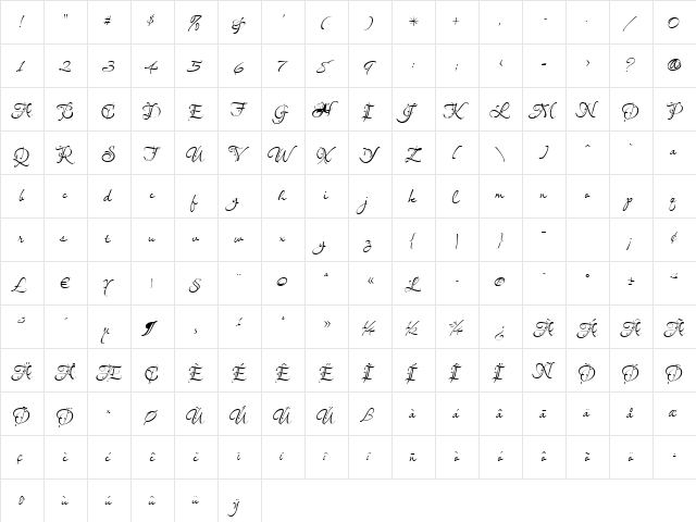 LavishlyYoursROB Regular  glyph index