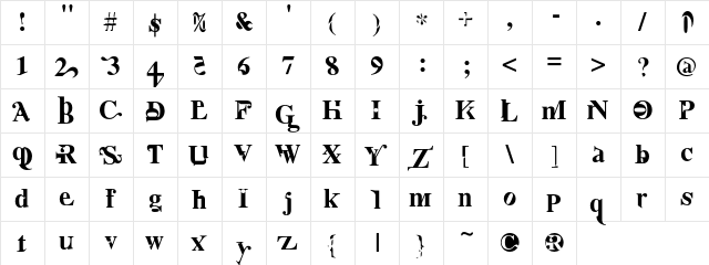 NurseRatchet Regular  glyph index