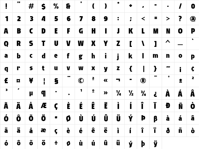 Brda LT Std Extra Bold  glyph index