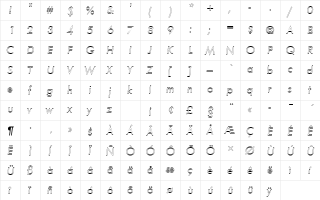 FuturaTBooOblOu1 Regular  glyph index