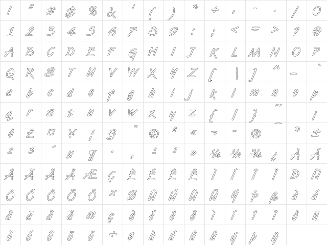 VanDijk39 Becker Regular  glyph index
