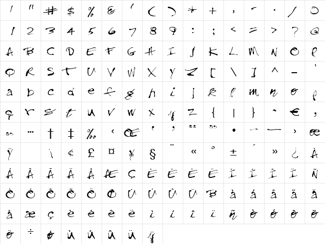 Utopia Regular  glyph index