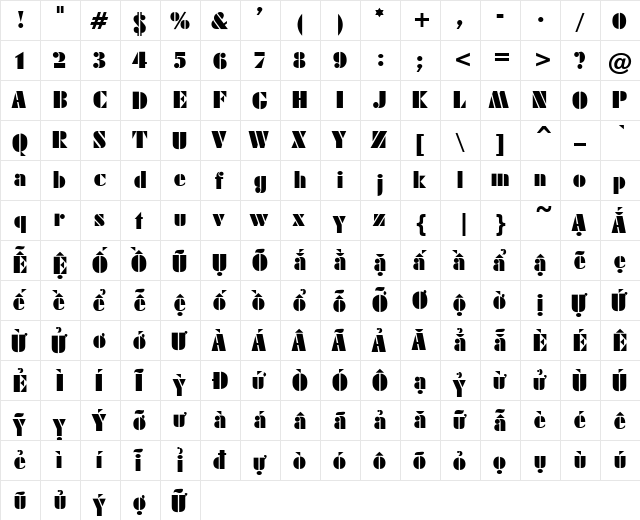 VI Bang Lang Normal  glyph index
