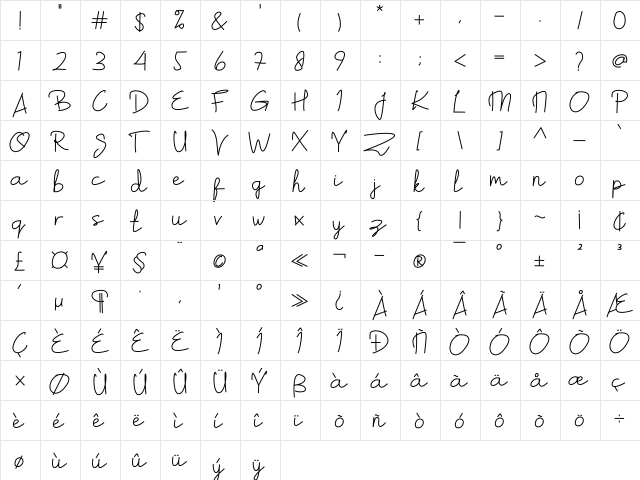 Zamalek Regular  glyph index