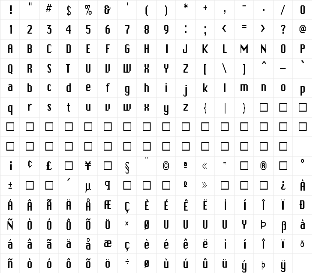 FZ BASIC 45 COND Normal  glyph index