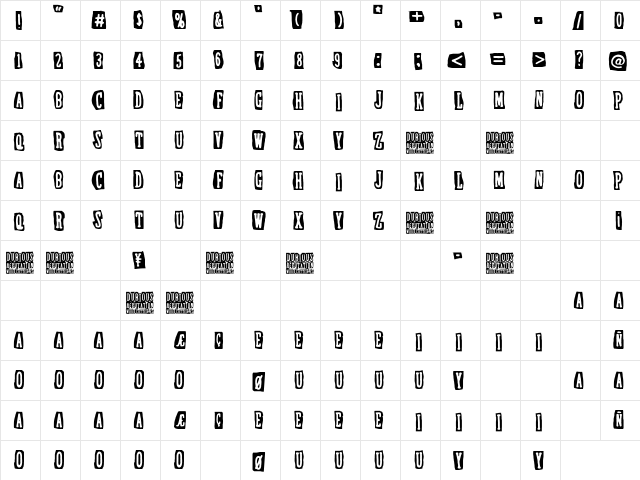 Dubious Reputation Regular  glyph index
