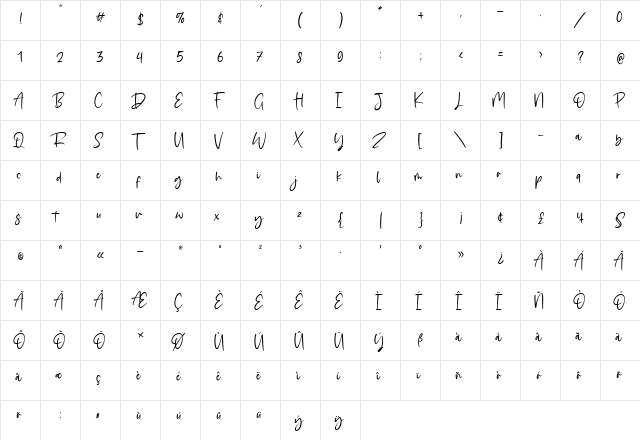 Delighty Regular  glyph index