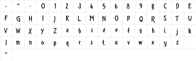 Zany Races Regular  glyph index