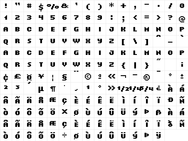 UF Orbital Menu Bold Regular  glyph index