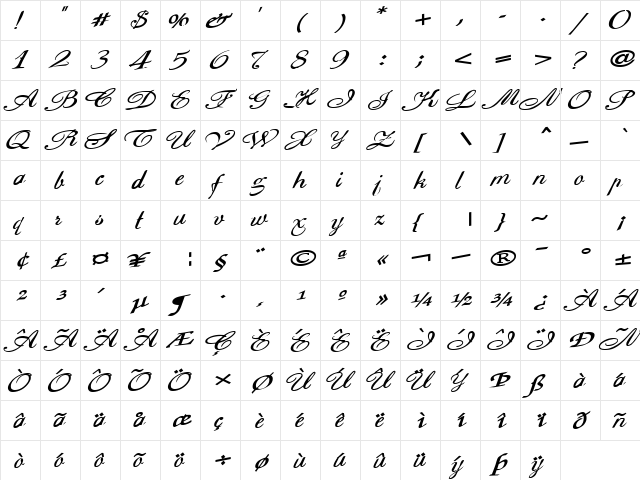 CowGirl156a Bold  glyph index